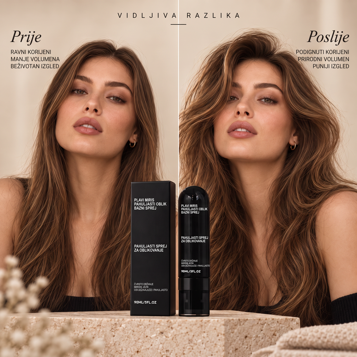 Vitalisys® Fluffy Hair – Oblikujući sprej za volumen kose – lagana formula za podizanje kose od korijena, prirodan pokret i nježan miris breskve 💎