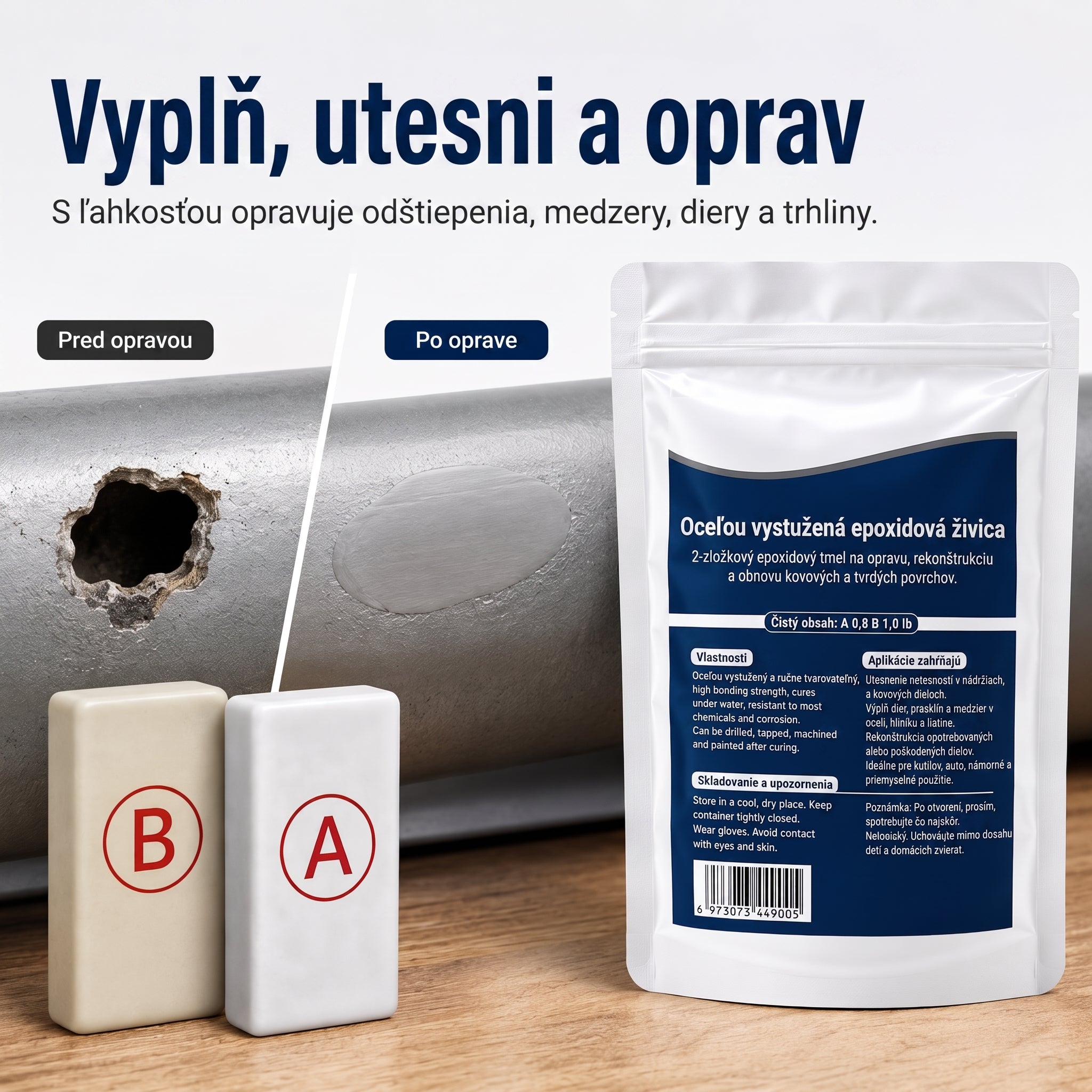🏠 Ocelou vystužený epoxidový opravný tmel