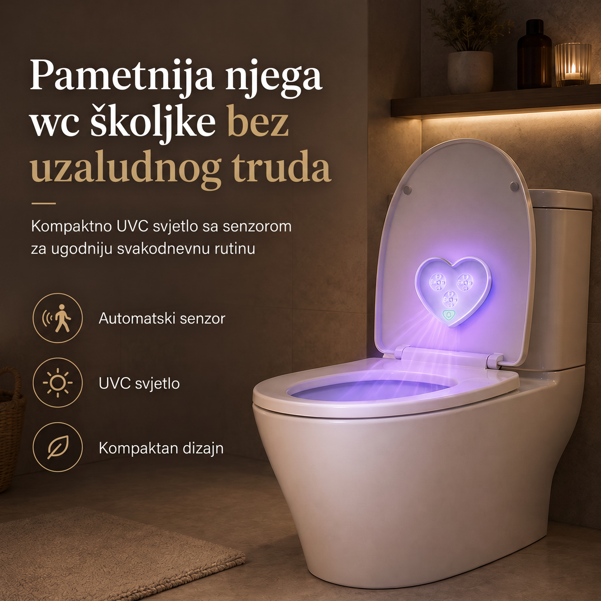 LEFUN® Pametno UVC svjetlo za WC 🚽 – automatski senzor, beskontaktni rad i USB-C punjenje 💎
