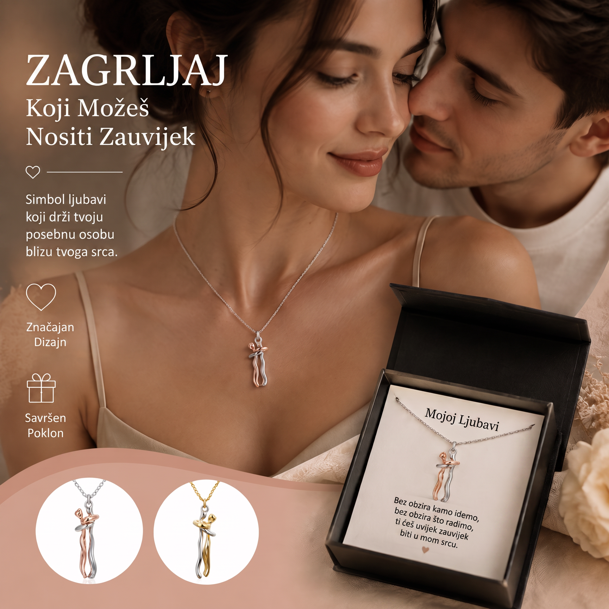 🔥🔥 Privjesak Slatki Zagrljaj – romantični simbol ljubavi s podesivim srebrnim lančićem 💎