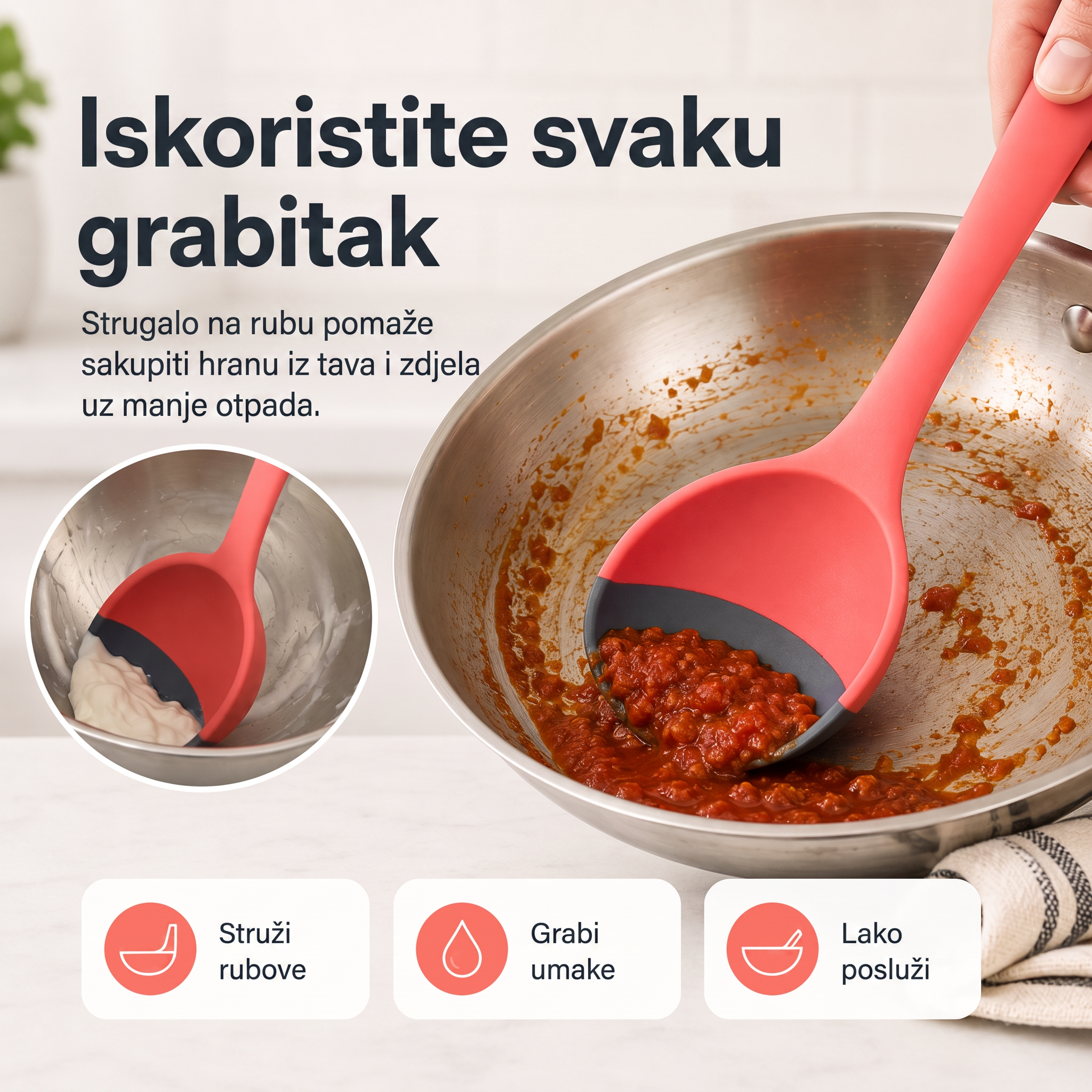 🥄 2-u-1 silikonska žlica i lopatica – Višenamjenski pribor za kuhanje i posluživanje ✨