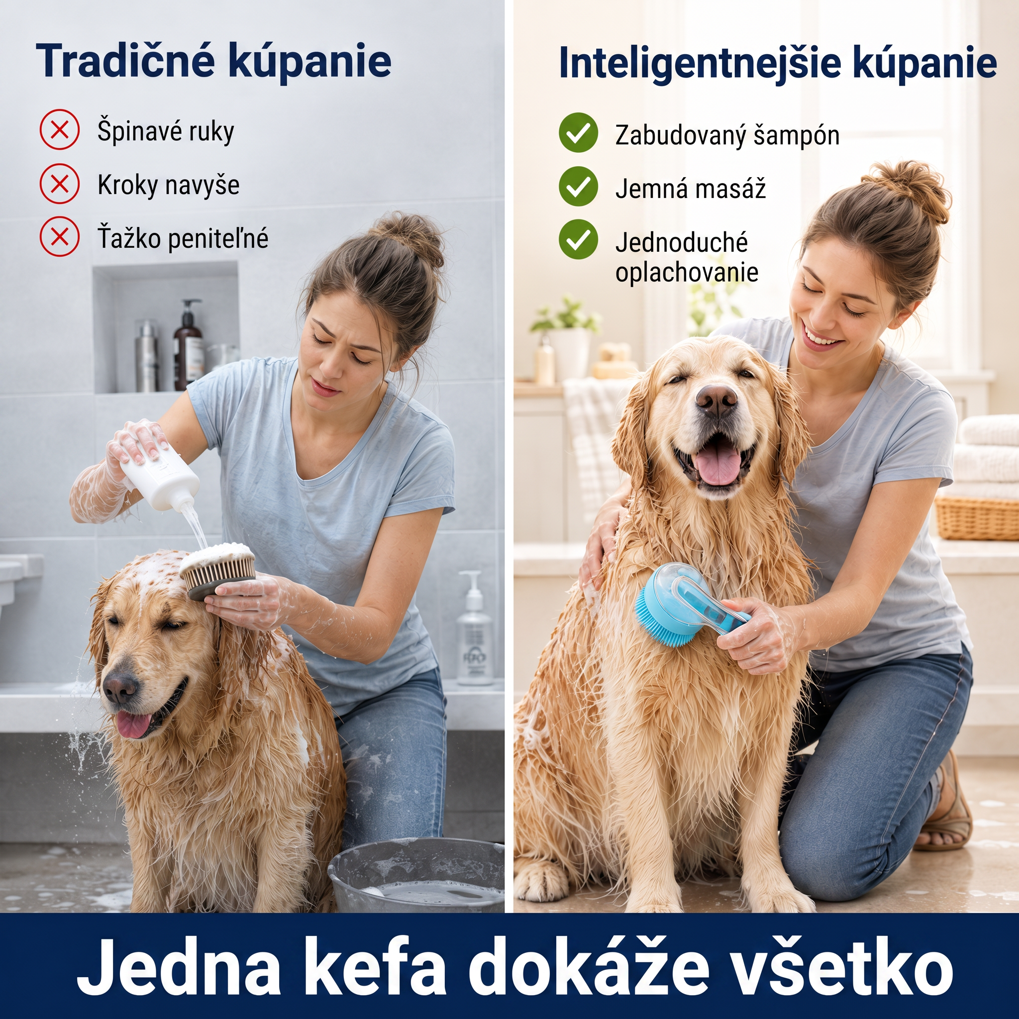 PKNEW® 🐕 Kúpacia kefa 2v1 s dávkovačom šampónu – Mäkká silikónová kefa na starostlivosť o srsť psov a mačiek 💎