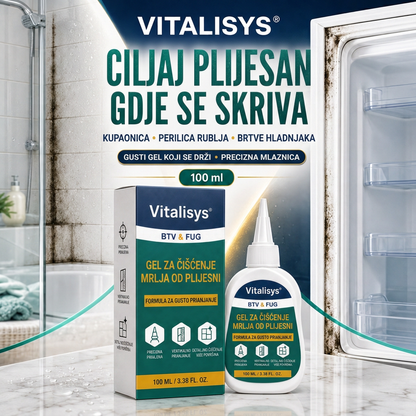 Vitalisys® Dubinski gel za čišćenje mrlja od plijesni 👑 – Gusta formula koja prianja za fuge, silikon i vlažne kutove 💎