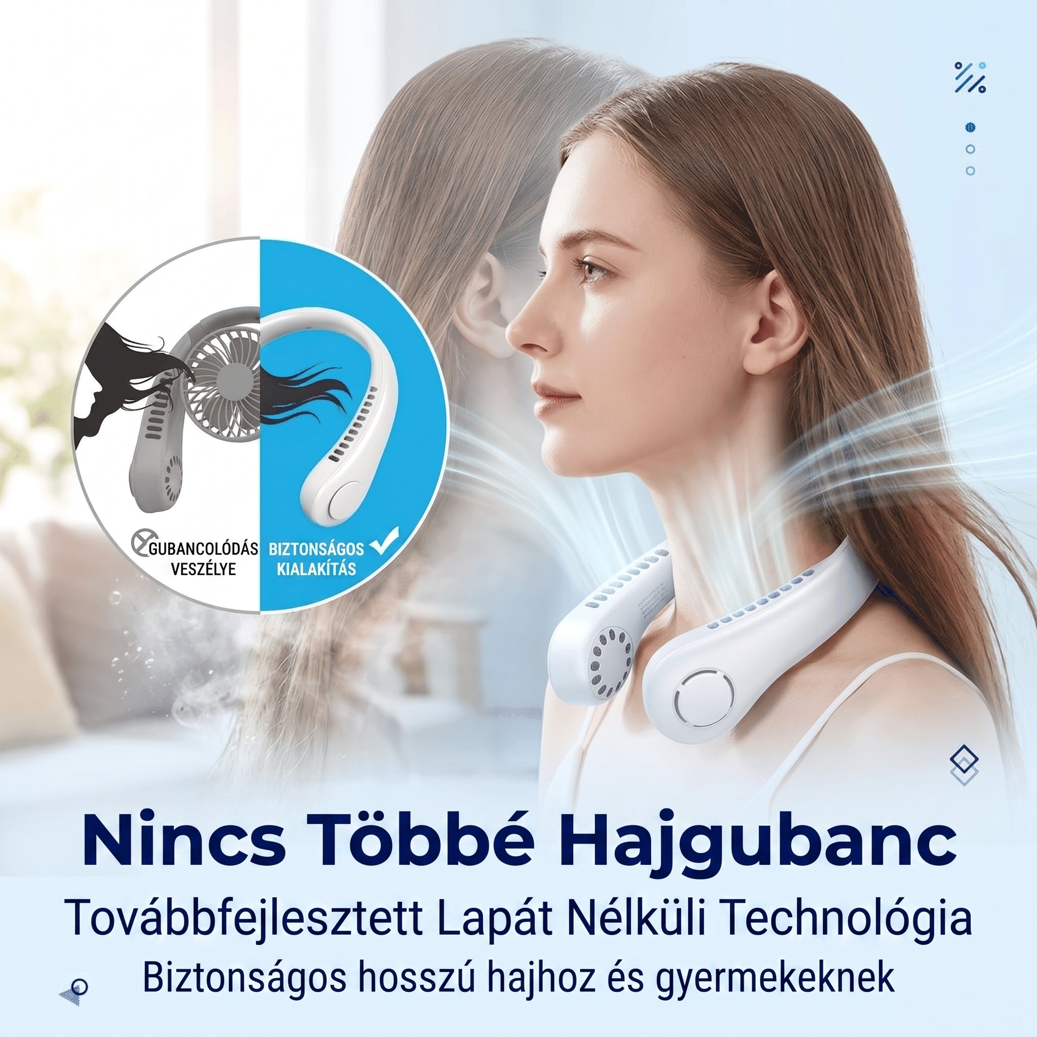 PKNEW® Hordozható nyakventilátor, lapátnélküli viselhető személyi ventilátor, kéz nélküli hűtés kültéri használatra és irodába 💎