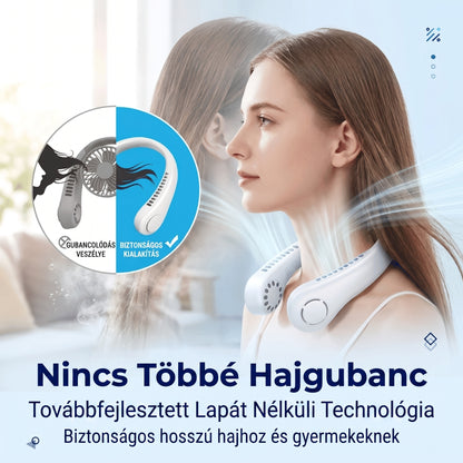 PKNEW® Hordozható nyakventilátor, lapátnélküli viselhető személyi ventilátor, kéz nélküli hűtés kültéri használatra és irodába 💎