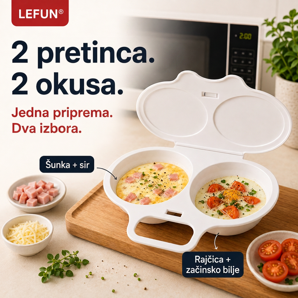 💎💎LEFUN® Brzi kalup za doručak za mikrovalnu pećnicu – 2 pretinca, 2 okusa, beskrajne mogućnosti 🍳💥
