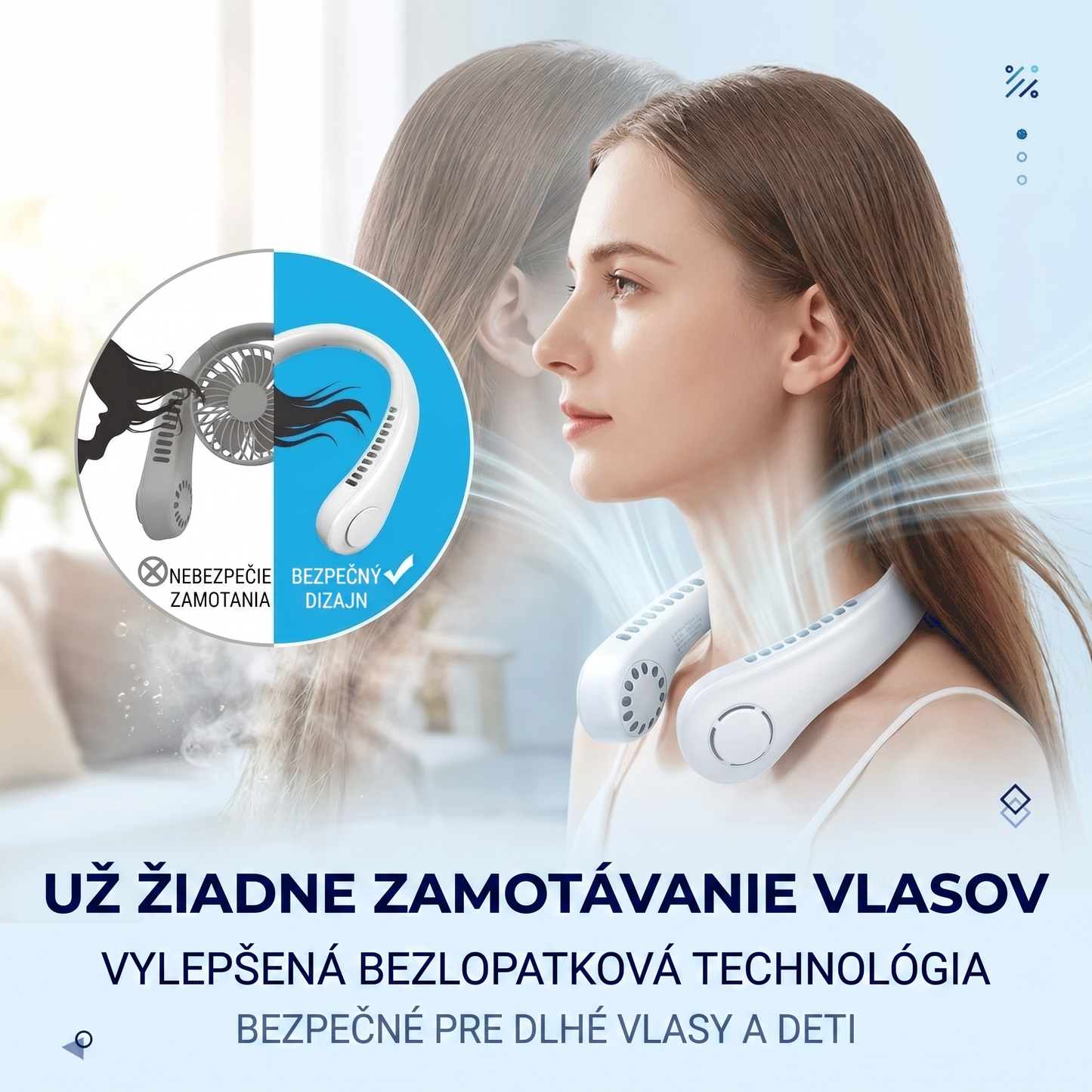 🔥🔥 PKNEW® Prenosný ventilátor na krk, nositeľný osobný ventilátor bez lopatiek, chladenie bez rúk do exteriéru a kancelárie