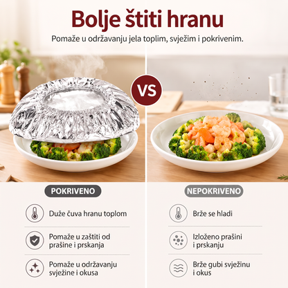 🔥🔥 PKNEW® Sklopivi poklopac za hranu od aluminijske folije | Održava hranu toplom, svježom i zaštićenom od vinskih mušica 💖
