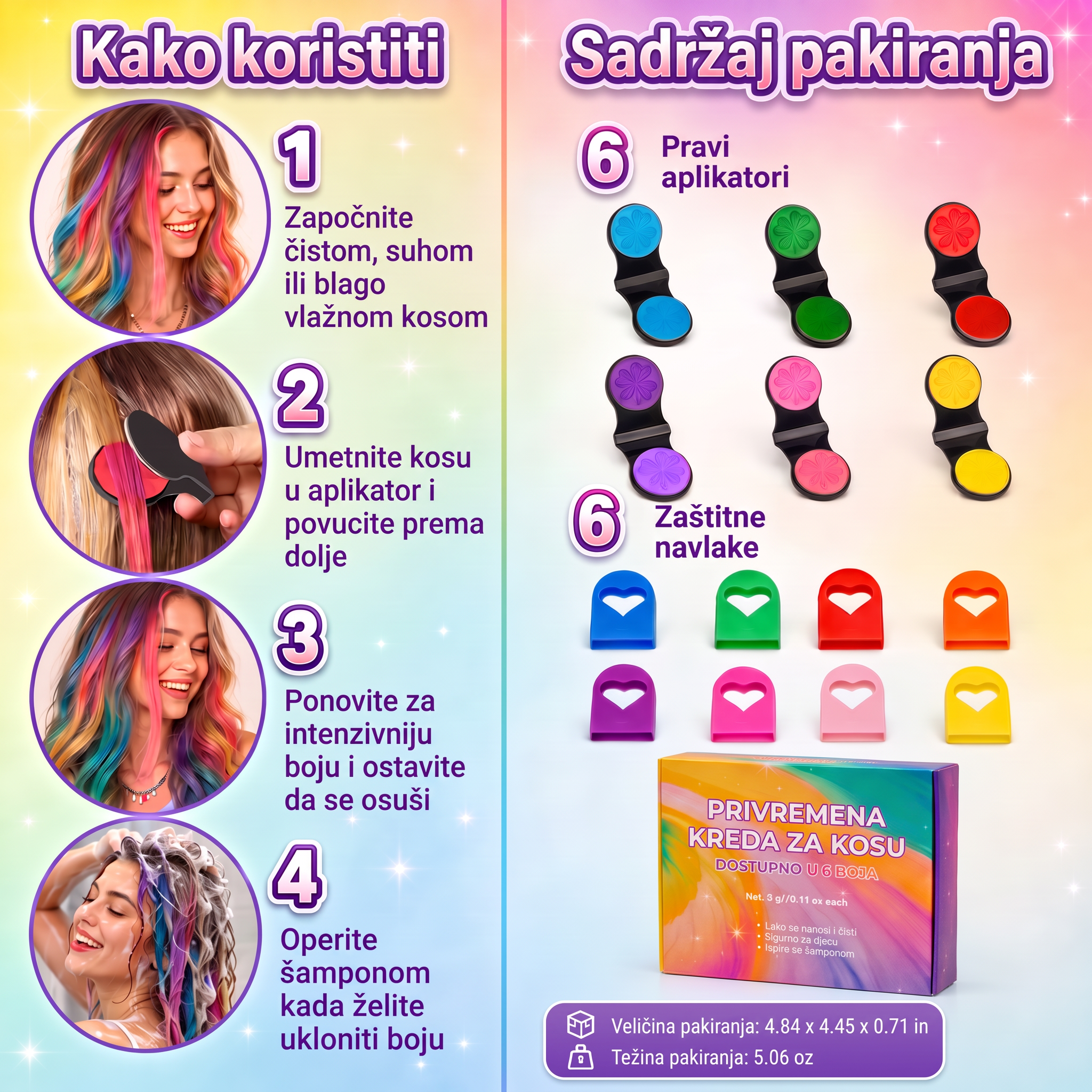 ✨ Posljednji dan -50% POPUSTA ✨ - Set 6 privremenih kreda za kosu s aplikatorom 💎