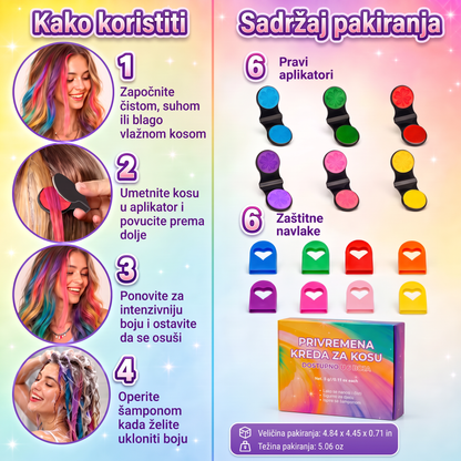 ✨ Posljednji dan -50% POPUSTA ✨ - Set 6 privremenih kreda za kosu s aplikatorom 💎