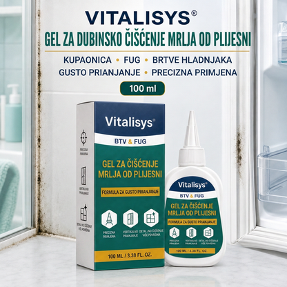 Vitalisys® Dubinski gel za čišćenje mrlja od plijesni 👑 – Gusta formula koja prianja za fuge, silikon i vlažne kutove 💎