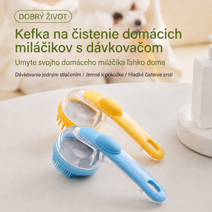 PKNEW® 🐕 Kúpacia kefa 2v1 s dávkovačom šampónu – Mäkká silikónová kefa na starostlivosť o srsť psov a mačiek 💎