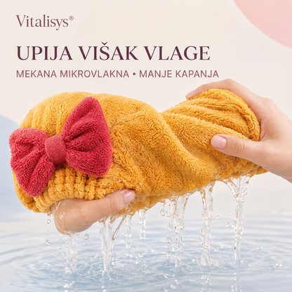 Vitalisys® Brzosušeća kapa od mikrovlakana za kosu s mašnom – Upijajući ručnik za mokru kosu za svakodnevnu rutinu i putovanja 🎀