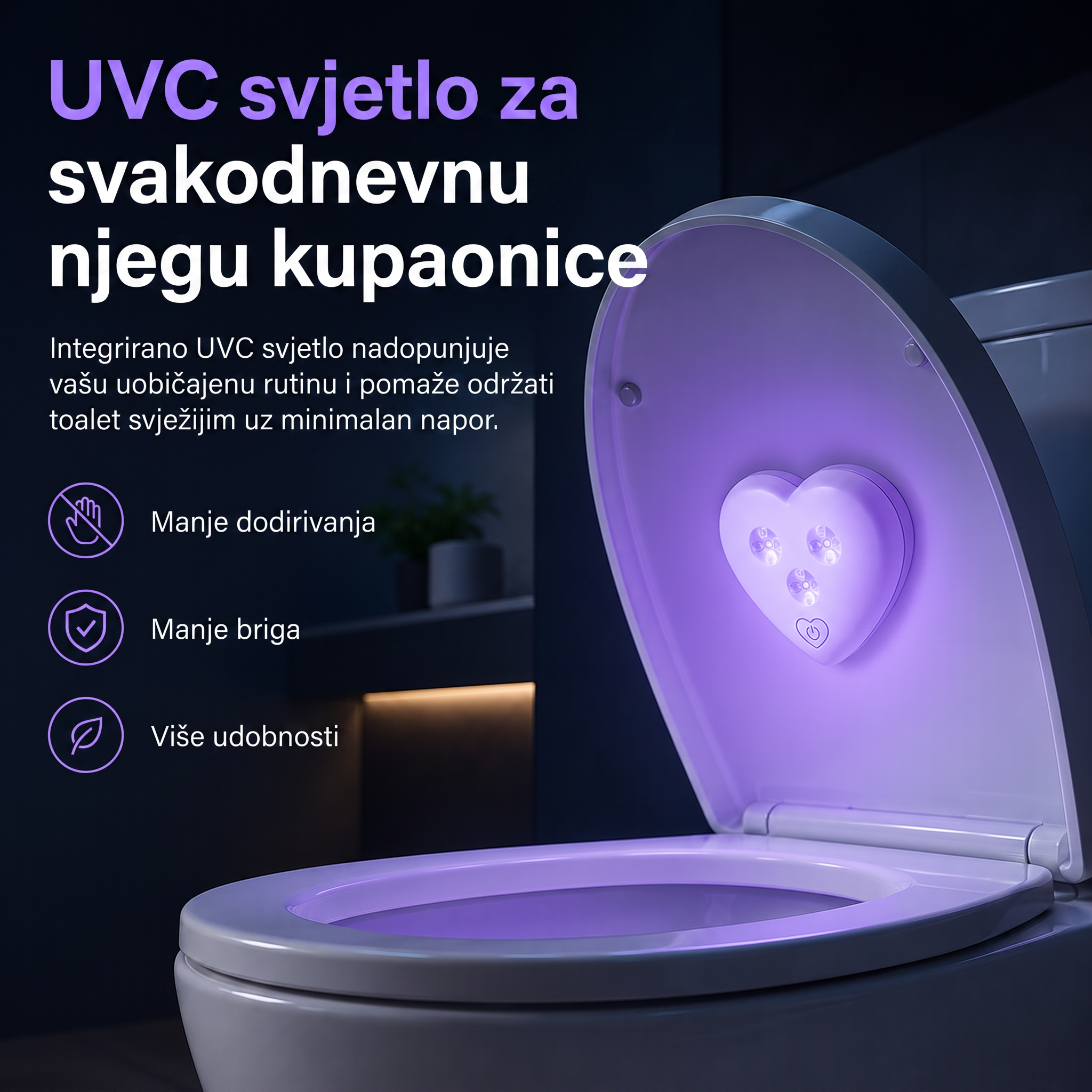 LEFUN® Pametno UVC svjetlo za WC 🚽 – automatski senzor, beskontaktni rad i USB-C punjenje 💎