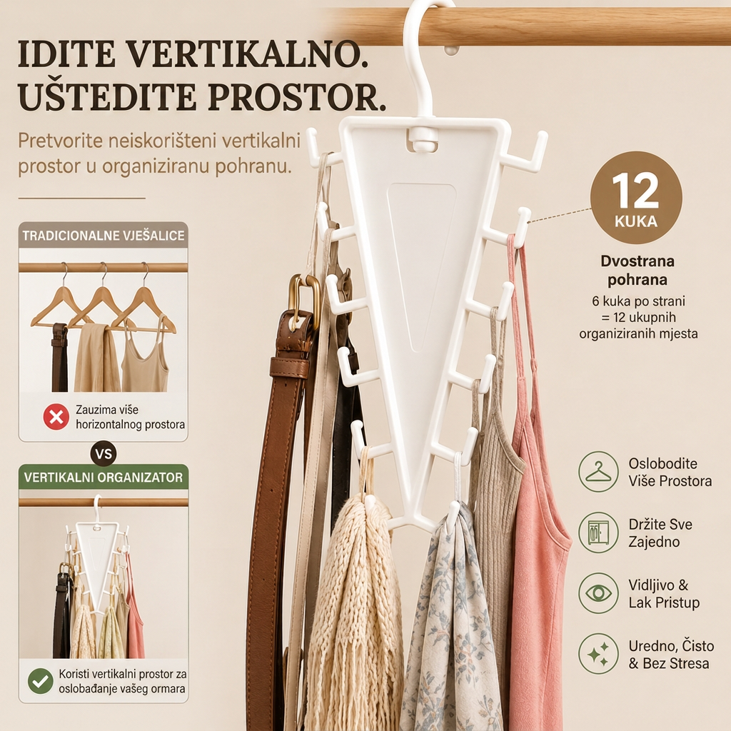 🔥🔥 Rotirajući organizator ormara s 12 kukica – Uštedite prostor i držite dodatke organiziranima👚