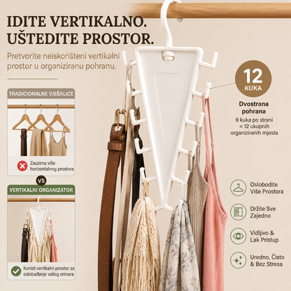 🔥🔥 Rotirajući organizator ormara s 12 kukica – Uštedite prostor i držite dodatke organiziranima👚