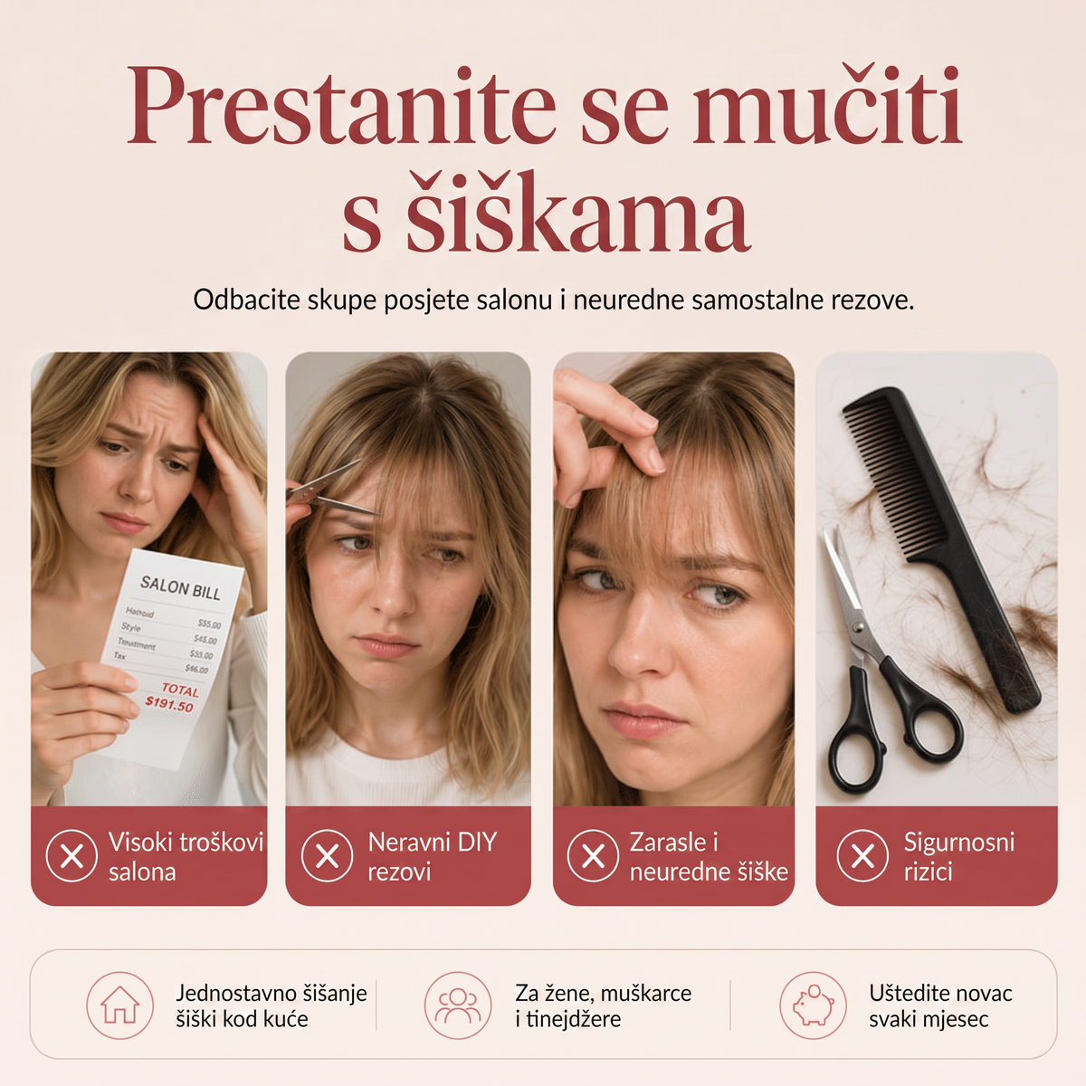 🔥🔥Zaboravite na posjete frizerskim salonima ✂️ Češalj za šišanje i stanjivanje kose sa 4 stupnja – jednostavno oblikovanje šiški, stanjivanje i uređivanje kose kod kuće 👸