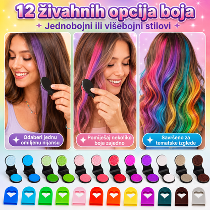 🔥🔥 Posljednji dan -50% POPUSTA - 🌈 Set od 12 boja privremene krede za kosu s aplikatorom