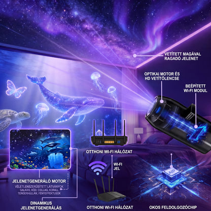 PKNEW® 🦄 ÚJGENERÁCIÓS SMART HD PROJEKTOR – Dinamikus 5D Holografikus Éjszakai Fényvetítő 💎