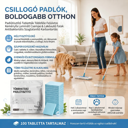 PKNEW® Padlótisztító Tabletták – Többfelületű tisztítószer keményfához, laminált padlóhoz, csempe- és lakóautó-falakhoz. Antibakteriális, szagtalanító és ápoló hatás 💎