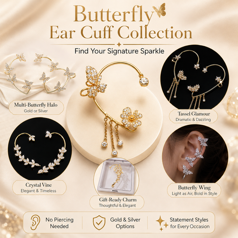 Premium Butterfly Ear Cuff🦋 —  Hypoallergenic, Nickel-Free & Lead-Free | Comfortable Clip-On Design for Sensitive Ears💎