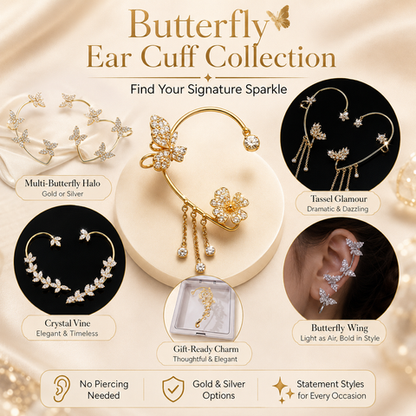 Premium Butterfly Ear Cuff🦋 —  Hypoallergenic, Nickel-Free & Lead-Free | Comfortable Clip-On Design for Sensitive Ears💎