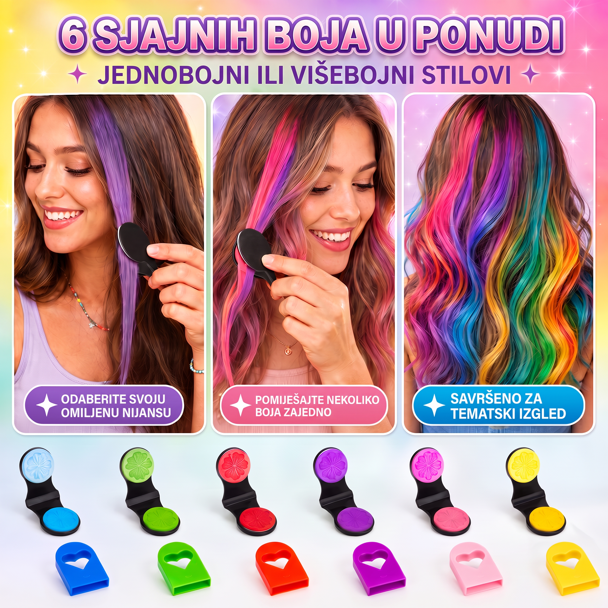✨ Posljednji dan -50% POPUSTA ✨ - Set 6 privremenih kreda za kosu s aplikatorom 💎
