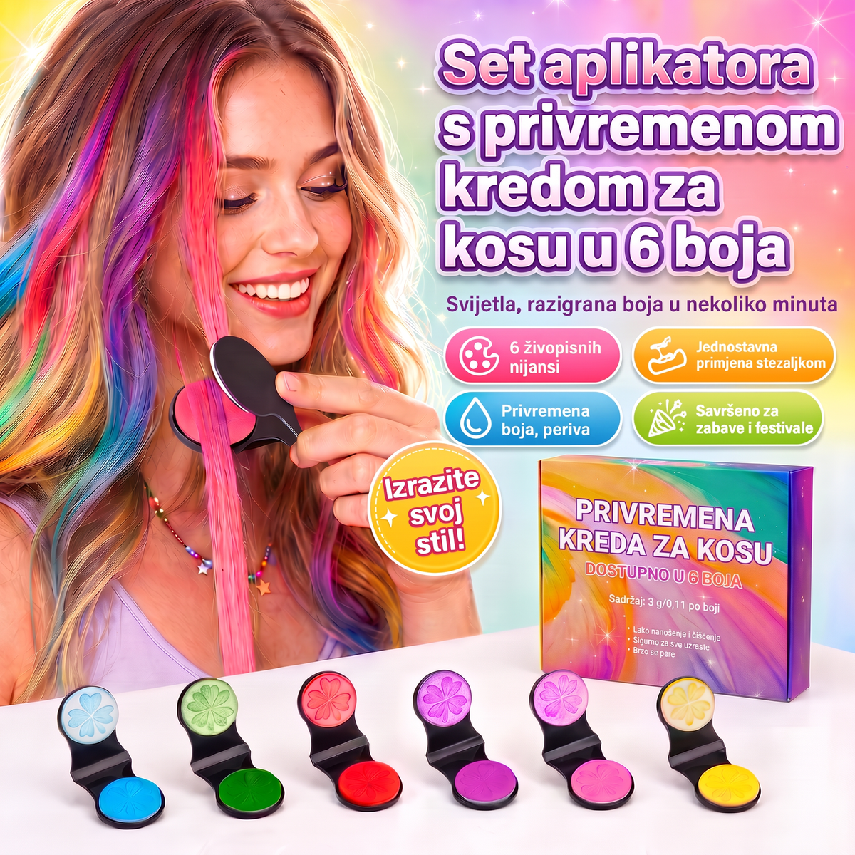 ✨ Posljednji dan -50% POPUSTA ✨ - Set 6 privremenih kreda za kosu s aplikatorom 💎