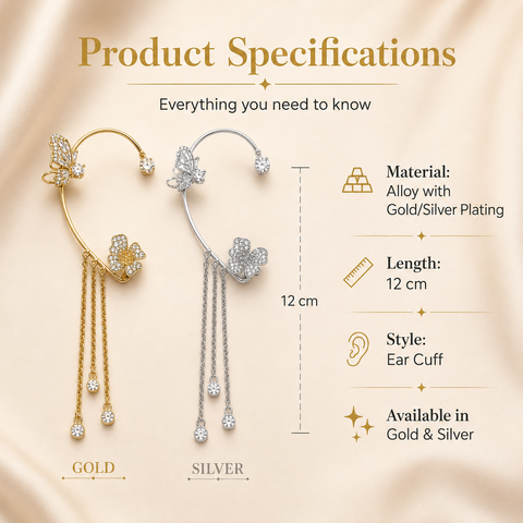 Premium Butterfly Ear Cuff🦋 —  Hypoallergenic, Nickel-Free & Lead-Free | Comfortable Clip-On Design for Sensitive Ears💎