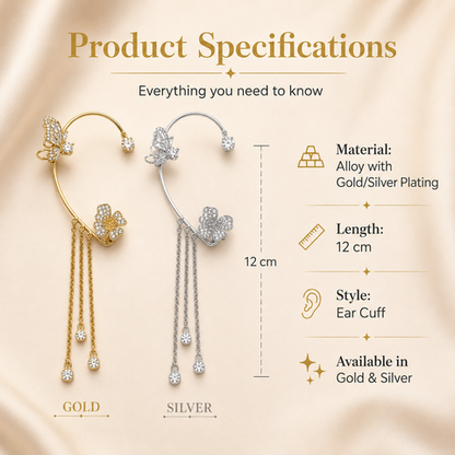 Premium Butterfly Ear Cuff🦋 —  Hypoallergenic, Nickel-Free & Lead-Free | Comfortable Clip-On Design for Sensitive Ears💎