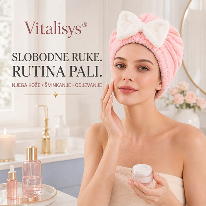 Vitalisys® Brzosušeća kapa od mikrovlakana za kosu s mašnom – Upijajući ručnik za mokru kosu za svakodnevnu rutinu i putovanja 🎀