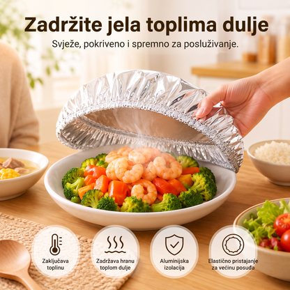 🔥🔥 PKNEW® Sklopivi poklopac za hranu od aluminijske folije | Održava hranu toplom, svježom i zaštićenom od vinskih mušica 💖