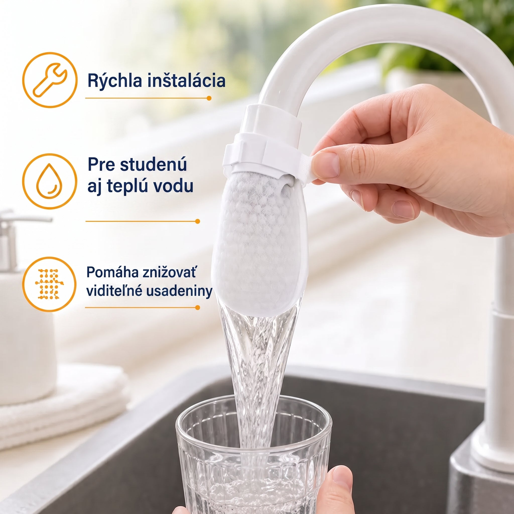 PKNEW® Filtračné vrecká na vodovodnú batériu – 50ks jednorazové bavlnené filtre na pitnú vodu pre čistšiu vodu, obmedzenie striekajúcej vody a ochranu pred usadeninami 🚰