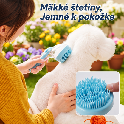 PKNEW® 🐕 Kúpacia kefa 2v1 s dávkovačom šampónu – Mäkká silikónová kefa na starostlivosť o srsť psov a mačiek 💎