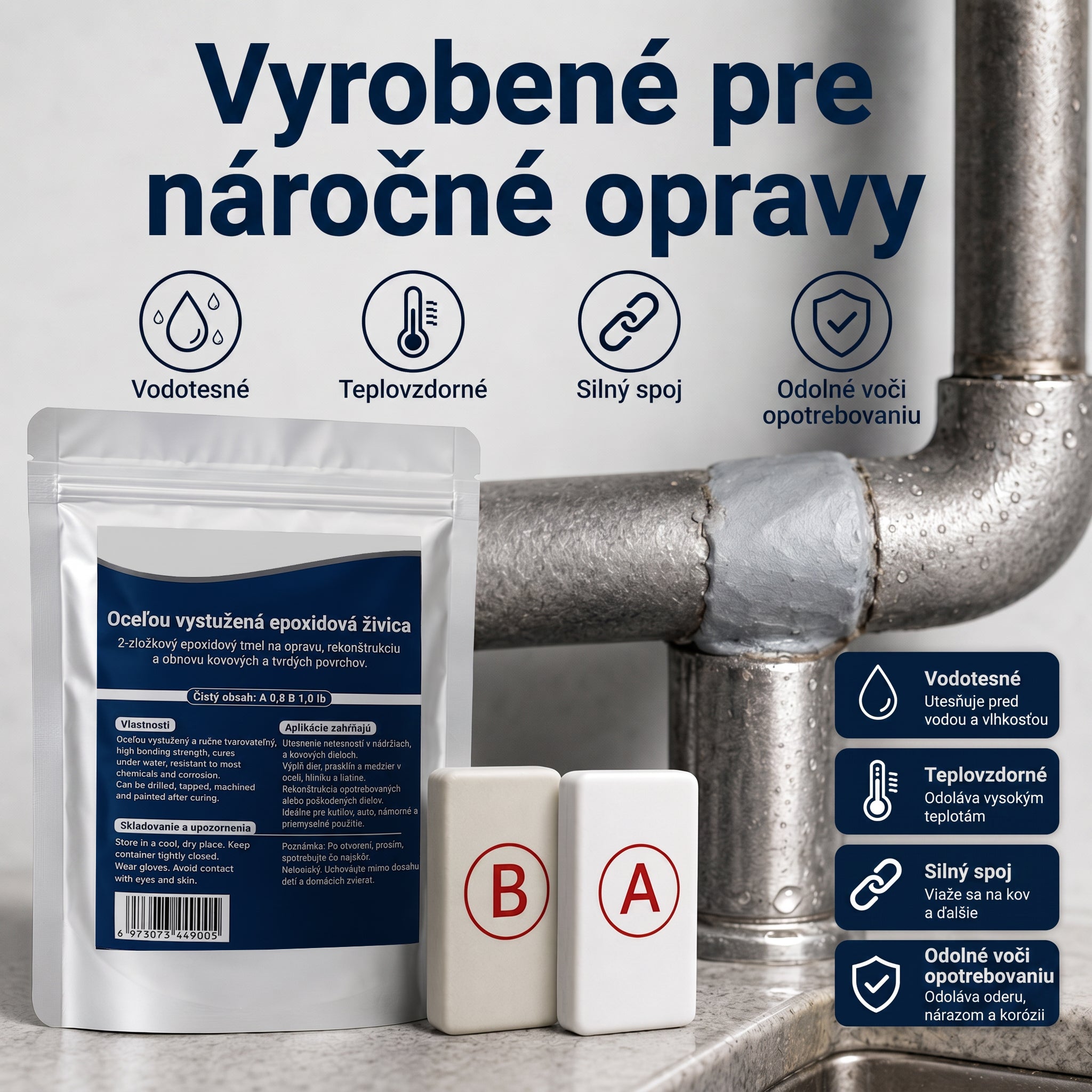 🏠 Ocelou vystužený epoxidový opravný tmel