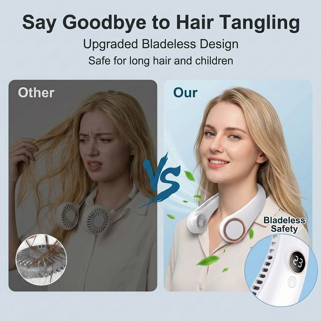 PKNEW®Portable Neck Fan, Bladeless Wearable Personal Fan, Hands-Free Cooling for Outdoor & Office