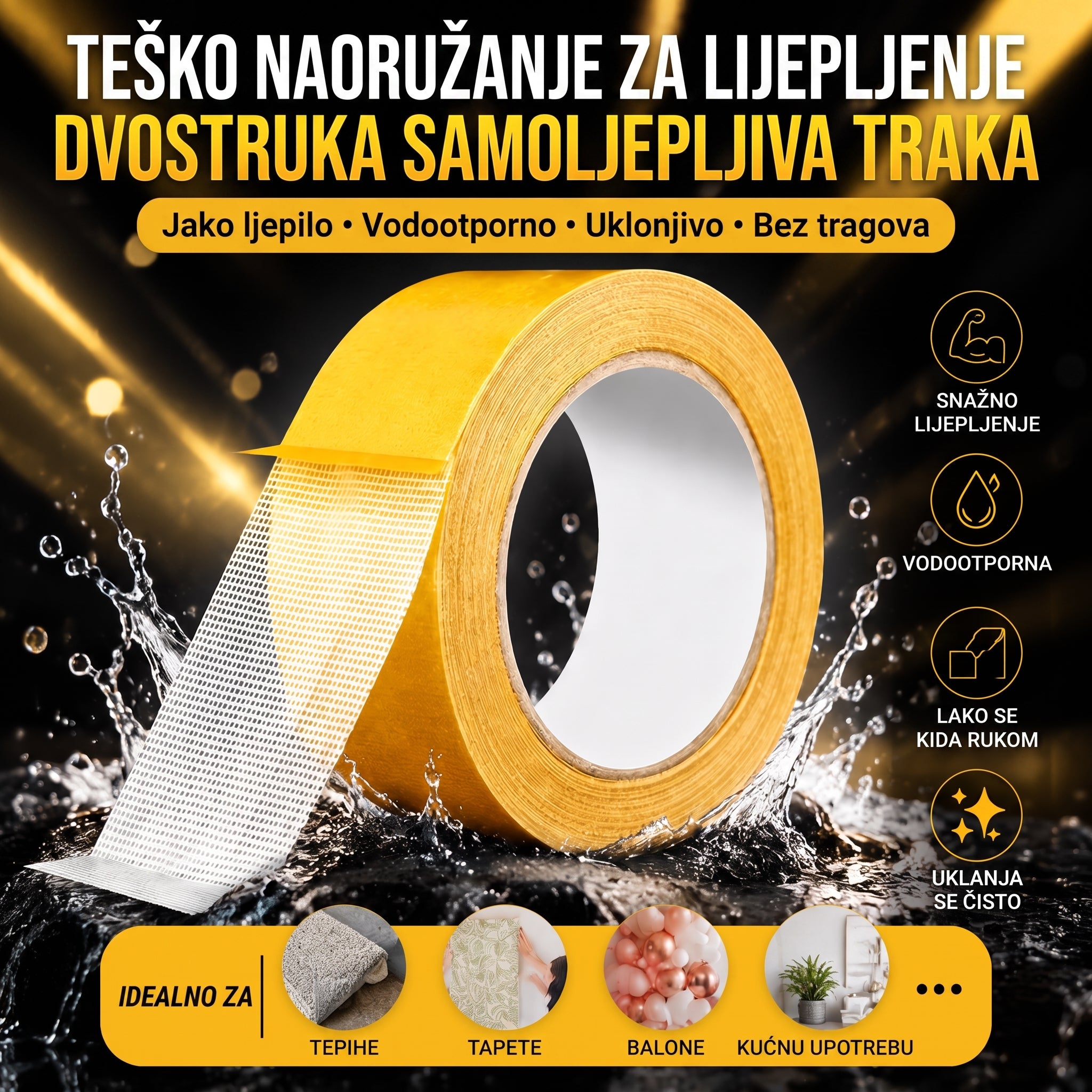 🌈🌈PKNEW® Otporna obostrana traka 👑 snažno ljepilo, vodootporna i uklonjiva, ne ostavlja tragove, idealna za tepihe, tapete, balone i kućnu upotrebu 💎