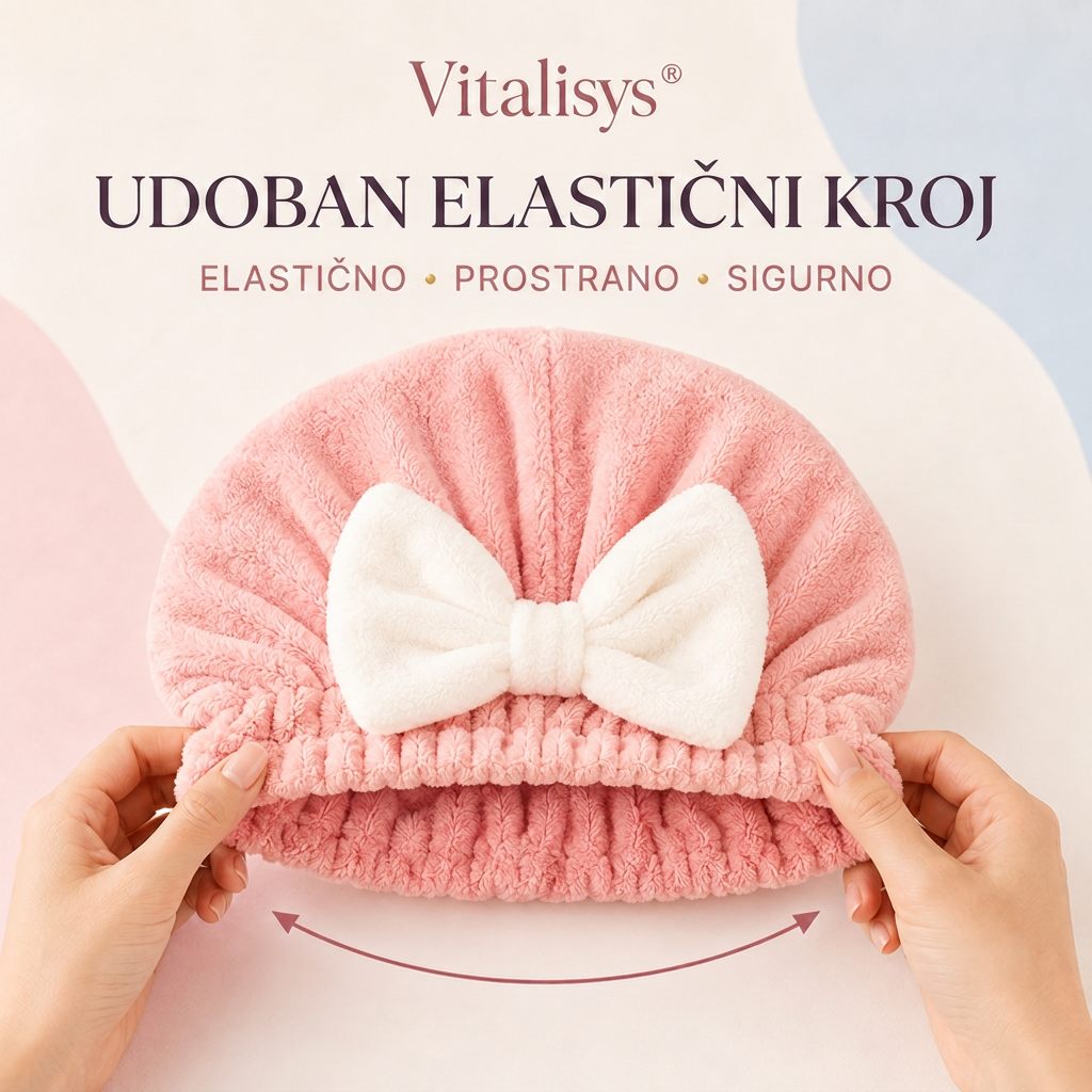Vitalisys® Brzosušeća kapa od mikrovlakana za kosu s mašnom – Upijajući ručnik za mokru kosu za svakodnevnu rutinu i putovanja 🎀