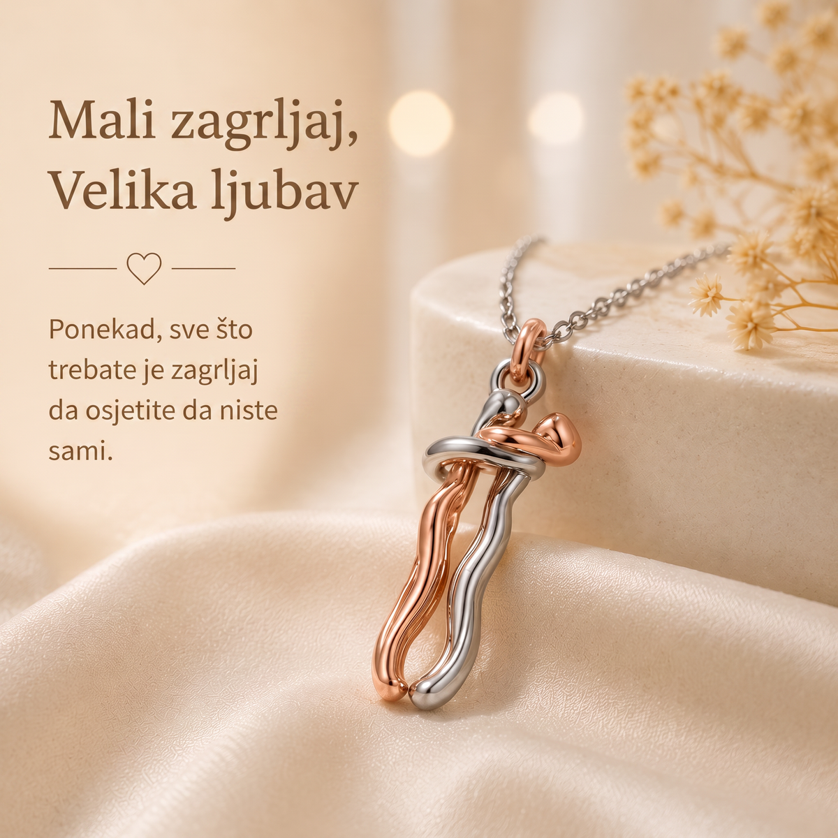 🔥🔥 Privjesak Slatki Zagrljaj – romantični simbol ljubavi s podesivim srebrnim lančićem 💎