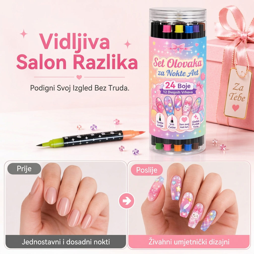 POSLJEDNJI DAN · 50% POPUSTA 🌈 Set od 24 dvostrane olovke za crtanje po noktima 💎