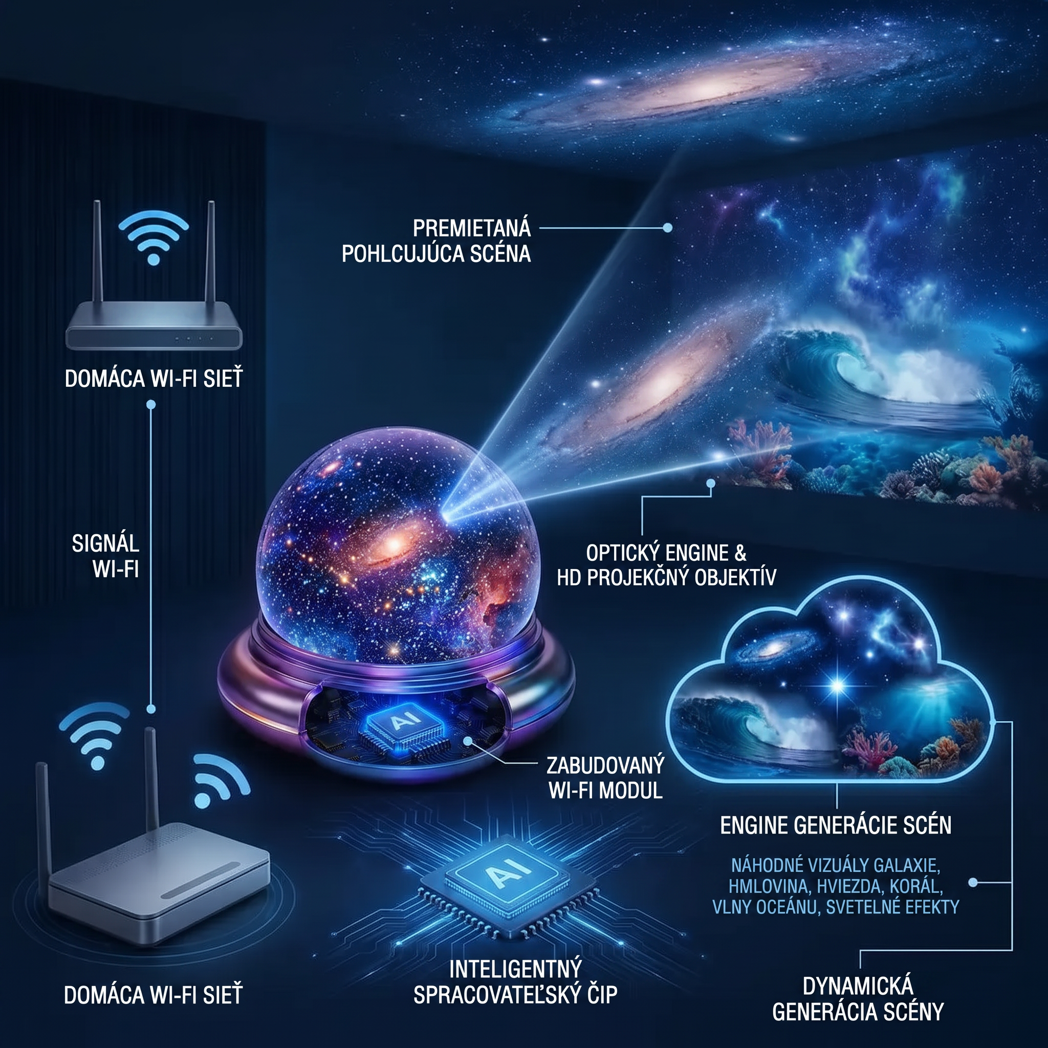 PKNEW® 🔮 Nočný svetelný projektor | NEXT-GEN SMART PROJECTION HD Smart Dynamic 5D Holografický nočný svetelný projektor