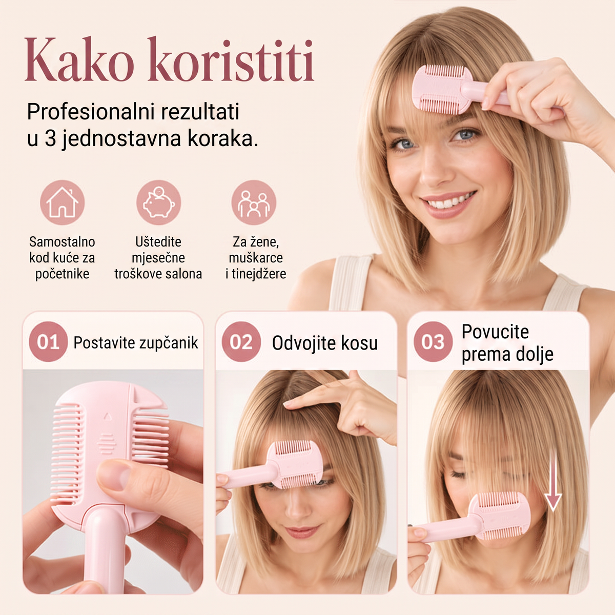 🔥🔥Zaboravite na posjete frizerskim salonima ✂️ Češalj za šišanje i stanjivanje kose sa 4 stupnja – jednostavno oblikovanje šiški, stanjivanje i uređivanje kose kod kuće 👸