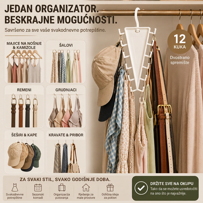 🔥🔥 Rotirajući organizator ormara s 12 kukica – Uštedite prostor i držite dodatke organiziranima👚