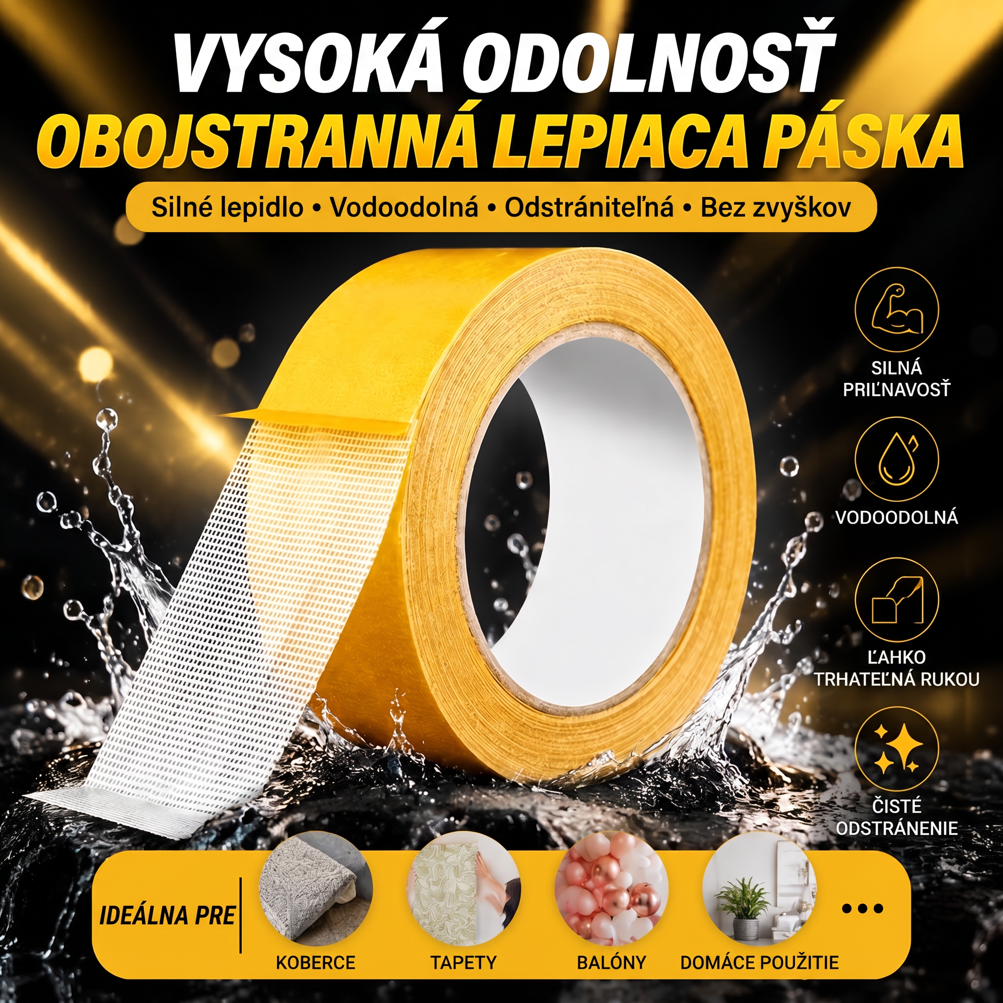 🔥🔥PKNEW® Odolná obojstranná páska 🍇, silné lepidlo, vodoodolná a odstrániteľná, nezanecháva stopy, ideálna na koberce, tapety, balóny a domáce použitie. 🔥