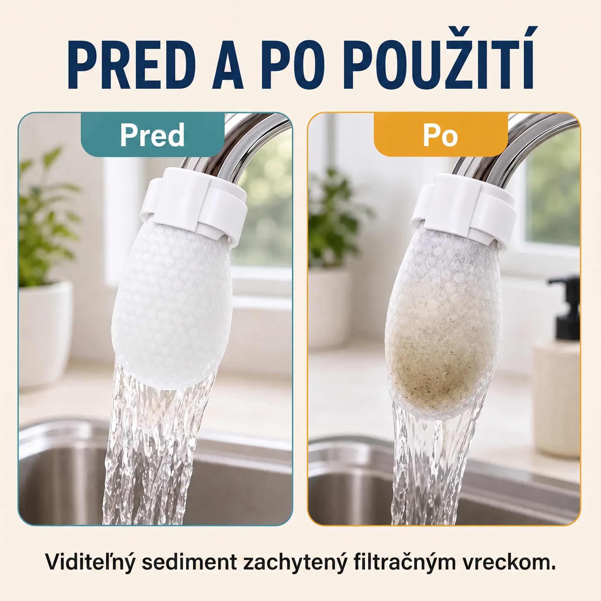 PKNEW® Filtračné vrecká na vodovodnú batériu – 50ks jednorazové bavlnené filtre na pitnú vodu pre čistšiu vodu, obmedzenie striekajúcej vody a ochranu pred usadeninami 🚰