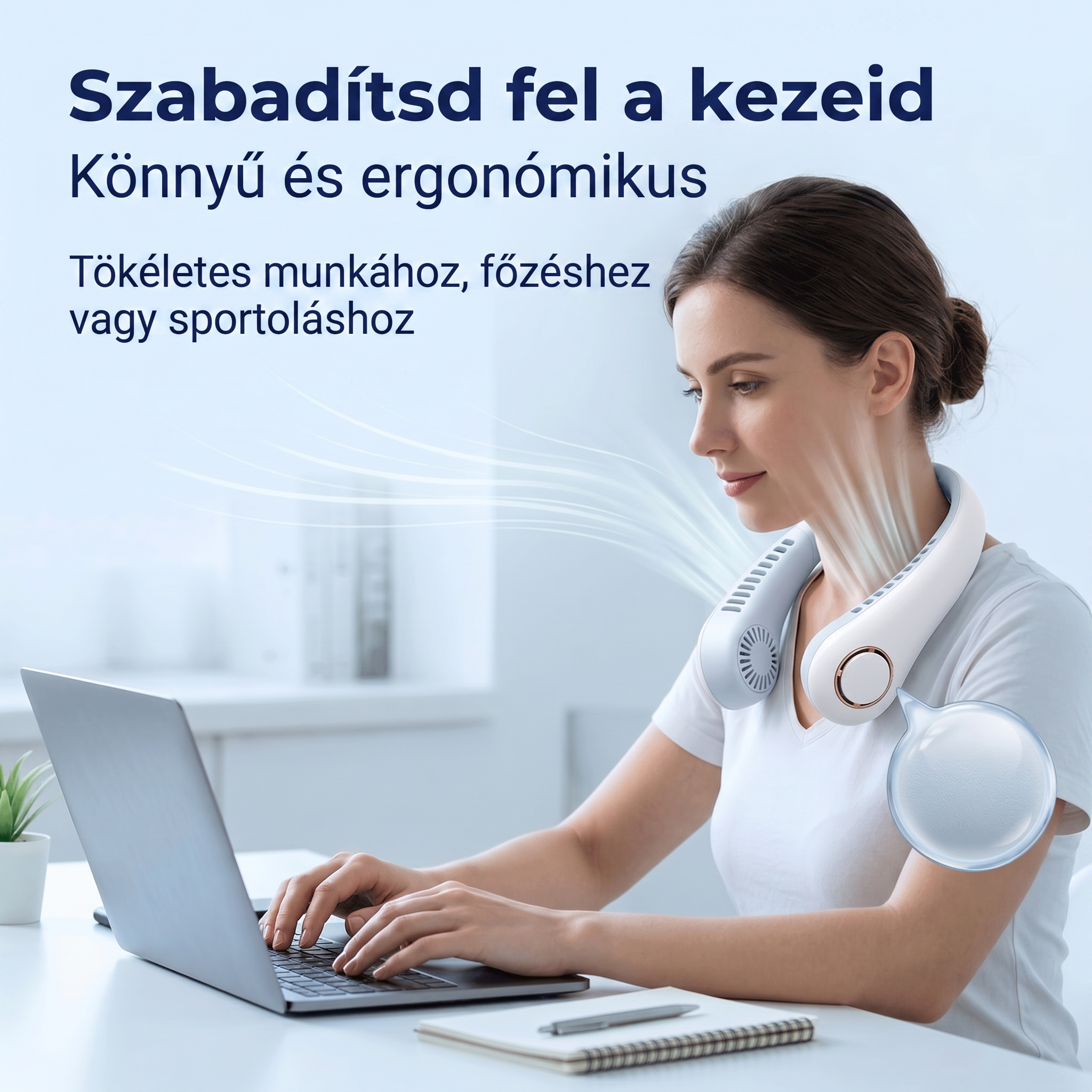 PKNEW® Hordozható nyakventilátor, lapátnélküli viselhető személyi ventilátor, kéz nélküli hűtés kültéri használatra és irodába 💎