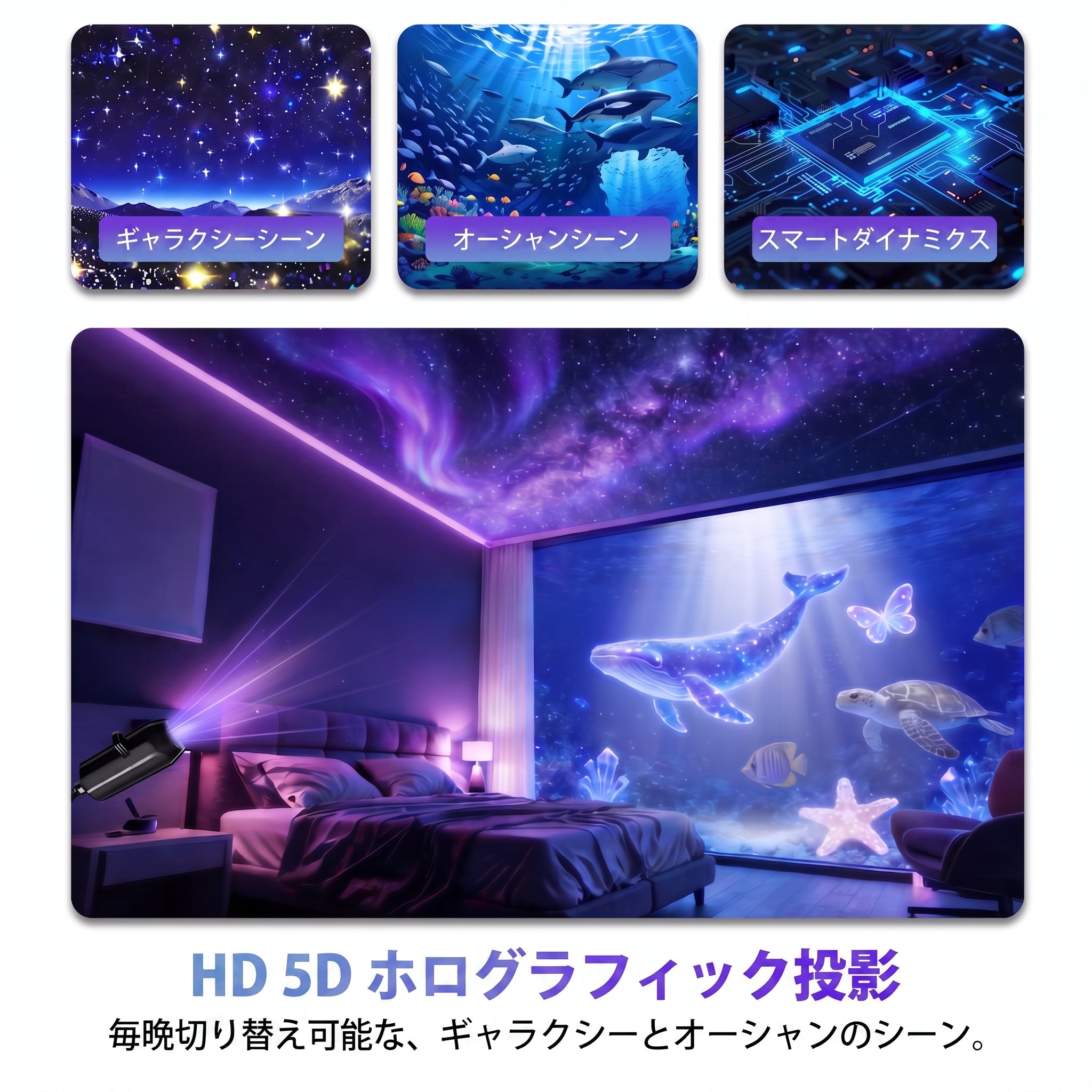 🔥🔥PKNEW® 次世代スマートHDプロジェクター – ダイナミック5Dホログラフィック・ナイトプロジェクター 💎