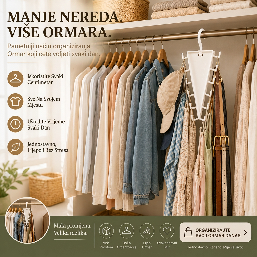 🔥🔥 Rotirajući organizator ormara s 12 kukica – Uštedite prostor i držite dodatke organiziranima👚
