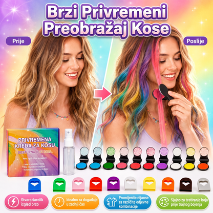 🔥🔥 Posljednji dan -50% POPUSTA - 🌈 Set od 12 boja privremene krede za kosu s aplikatorom