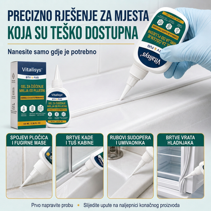 Vitalisys® Dubinski gel za čišćenje mrlja od plijesni 👑 – Gusta formula koja prianja za fuge, silikon i vlažne kutove 💎